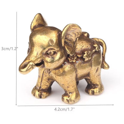 Antique Bronze Mini Elephant Figurines  Solid Copper Tea Pet  Table Decor Set 6