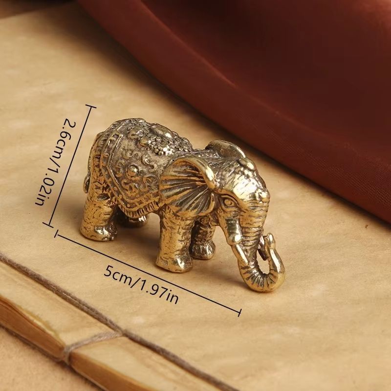 Antique Bronze Mini Elephant Figurines  Solid Copper Tea Pet  Table Decor Set 8