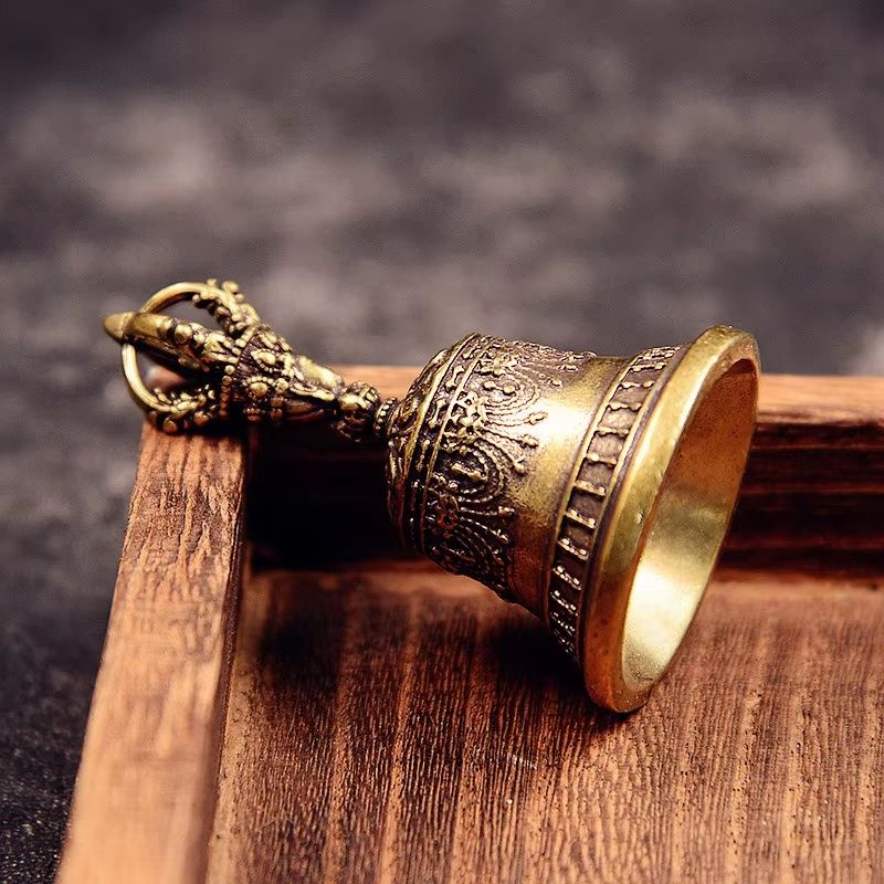 Antique Tibetan Brass Drop Bell Keychain And Wind Bell Ornament 3