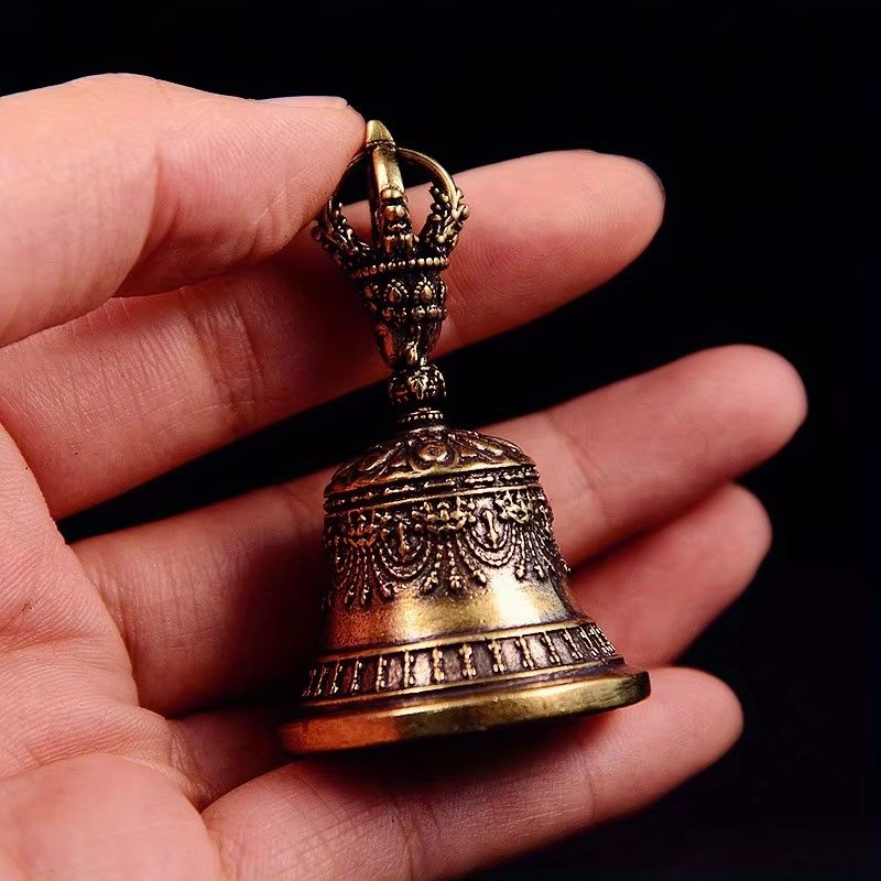 Antique Tibetan Brass Drop Bell Keychain And Wind Bell Ornament 4