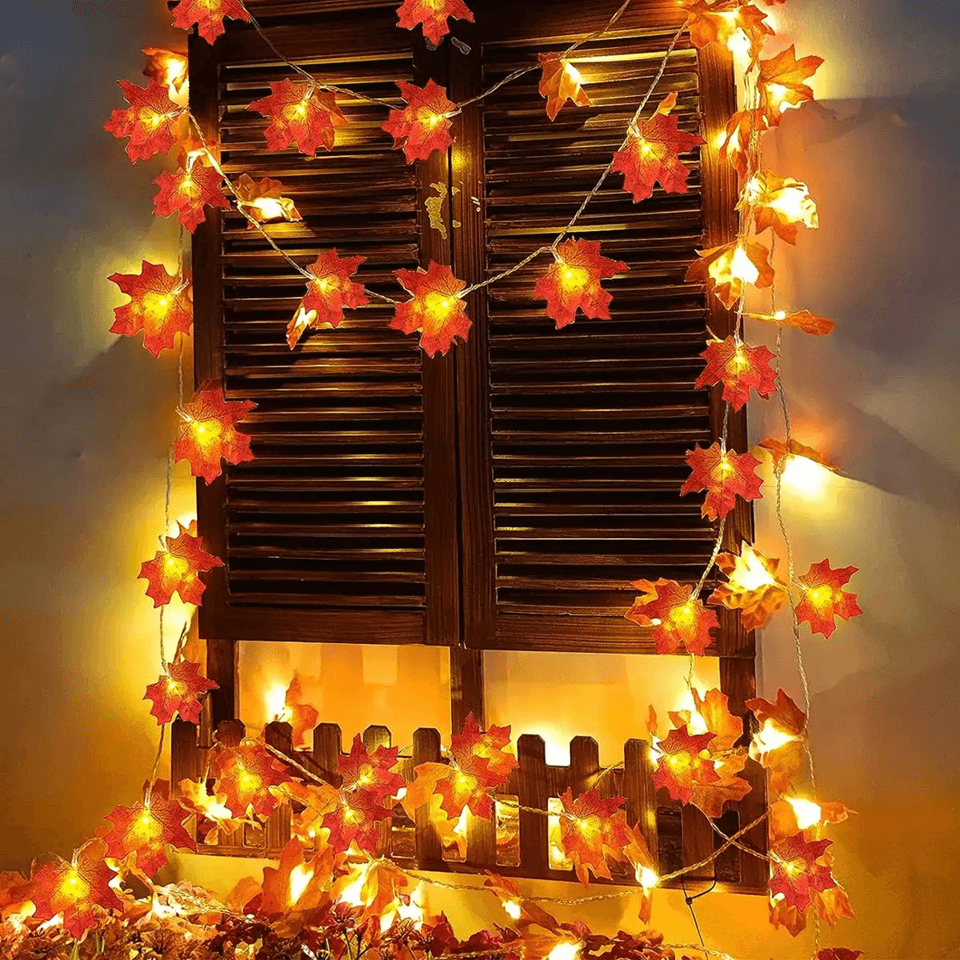 AutumnGlow Maple Leaf Battery LED String Lights