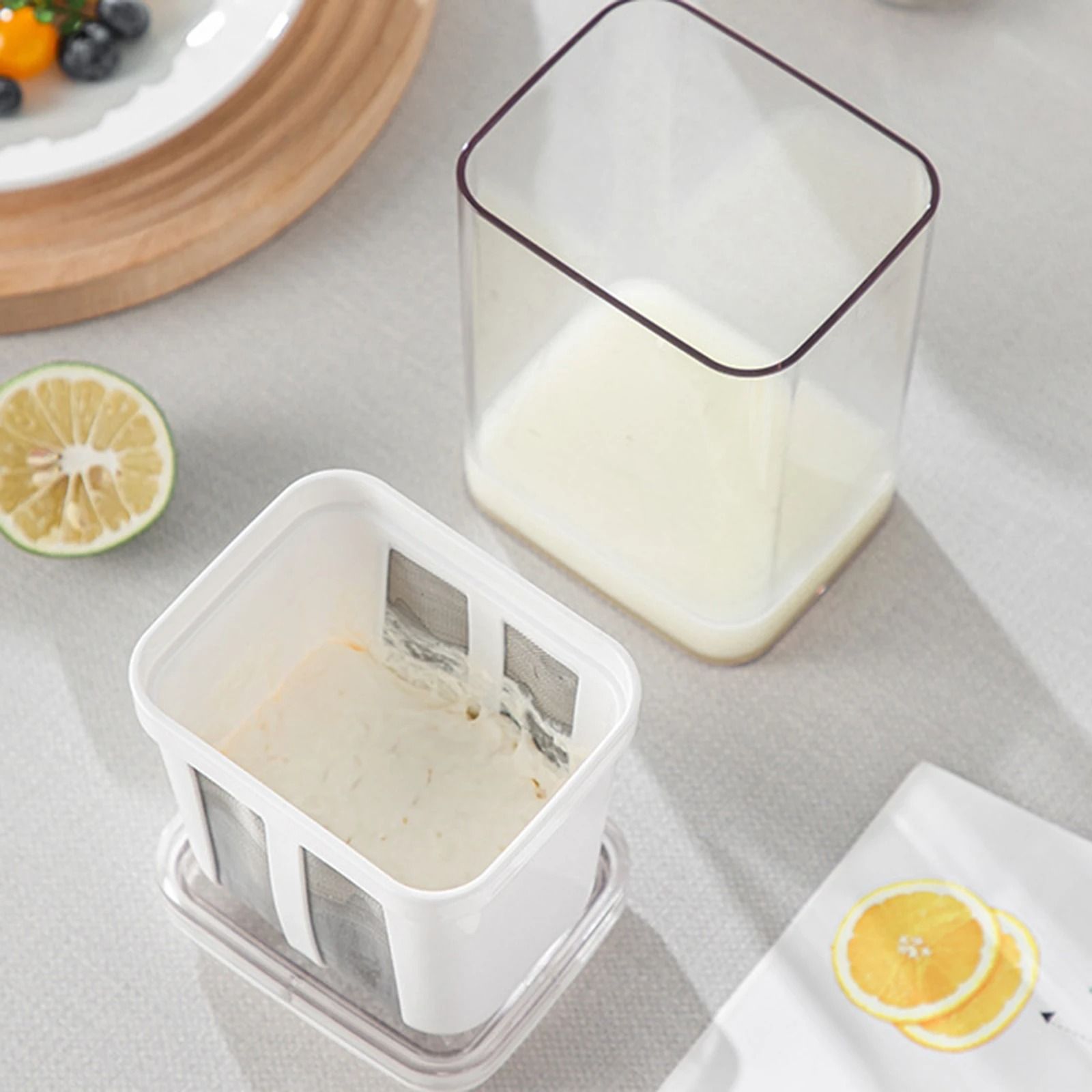 Greek Yogurt Strainer 1100ml Washable Kitchen Food Strainer With Lid 3