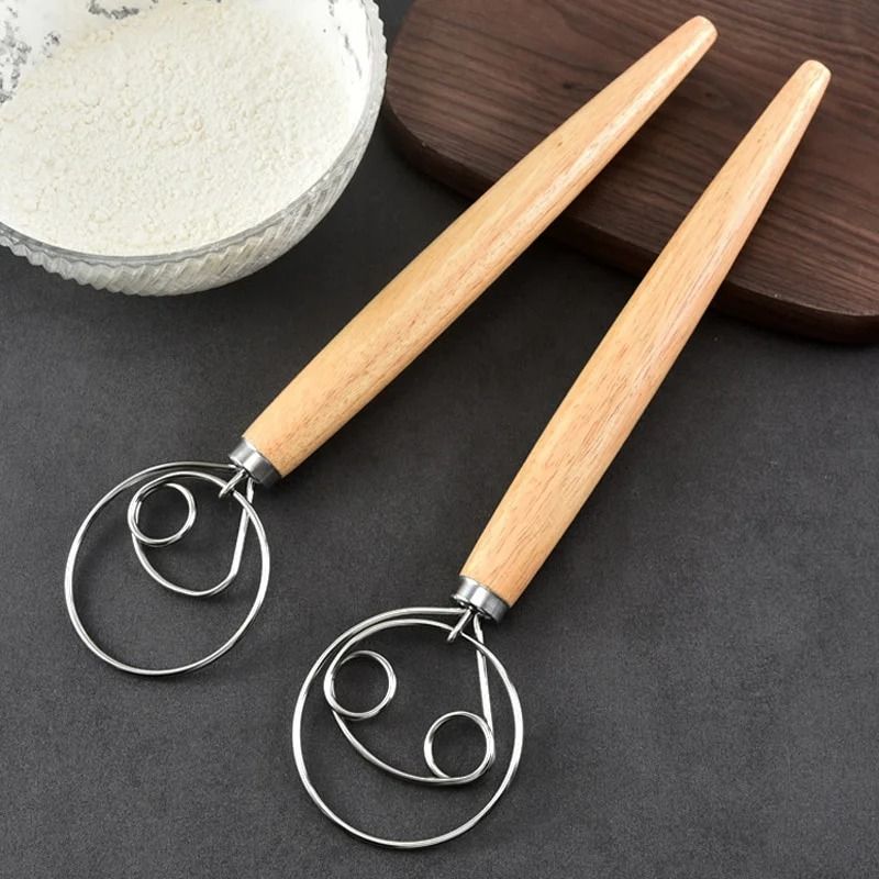 Danish Dough Whisk Stainless Steel Hand Mixer With Wooden Handle 1