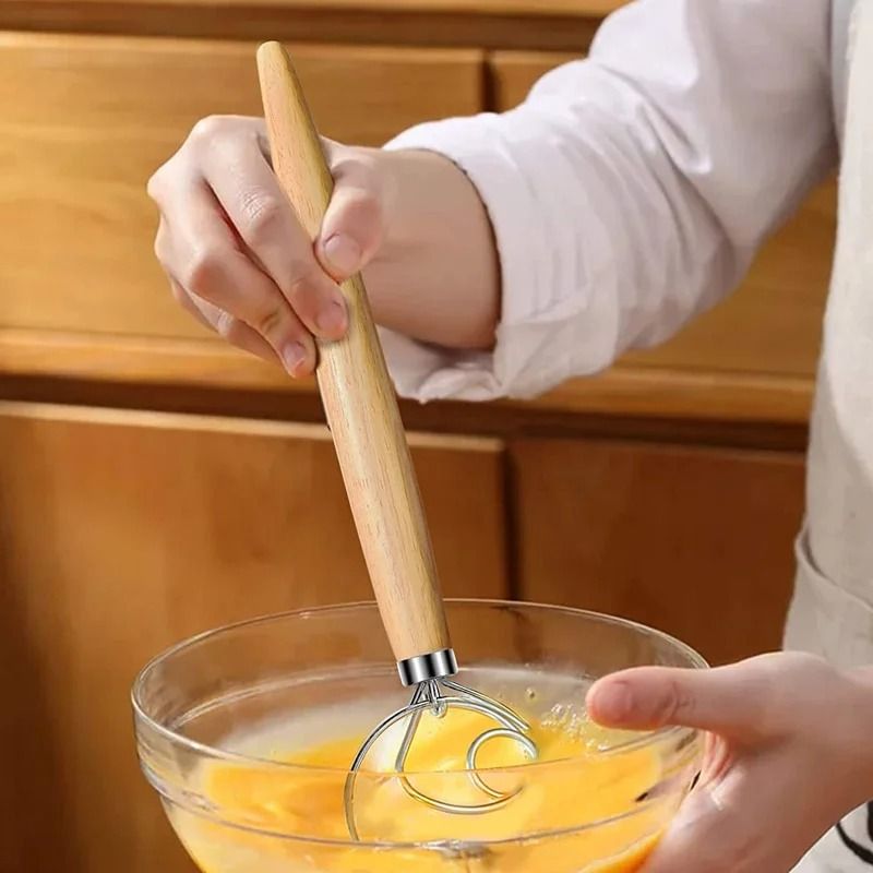 Danish Dough Whisk Stainless Steel Hand Mixer With Wooden Handle 3