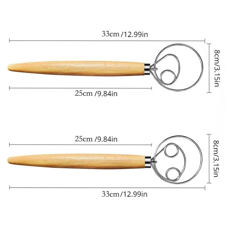 Danish Dough Whisk Stainless Steel Hand Mixer With Wooden Handle 4