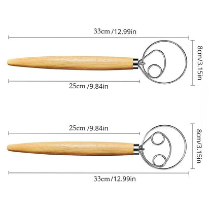 Danish Dough Whisk Stainless Steel Hand Mixer With Wooden Handle 4