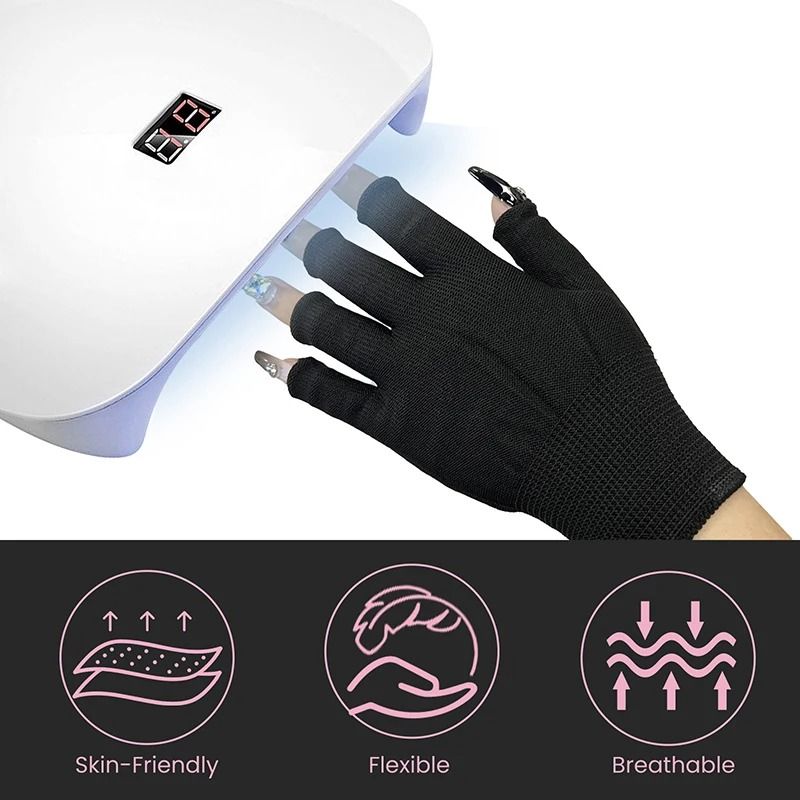 Anti UV Black Thin Nail Gloves For Gel Protection And Manicure Use 4