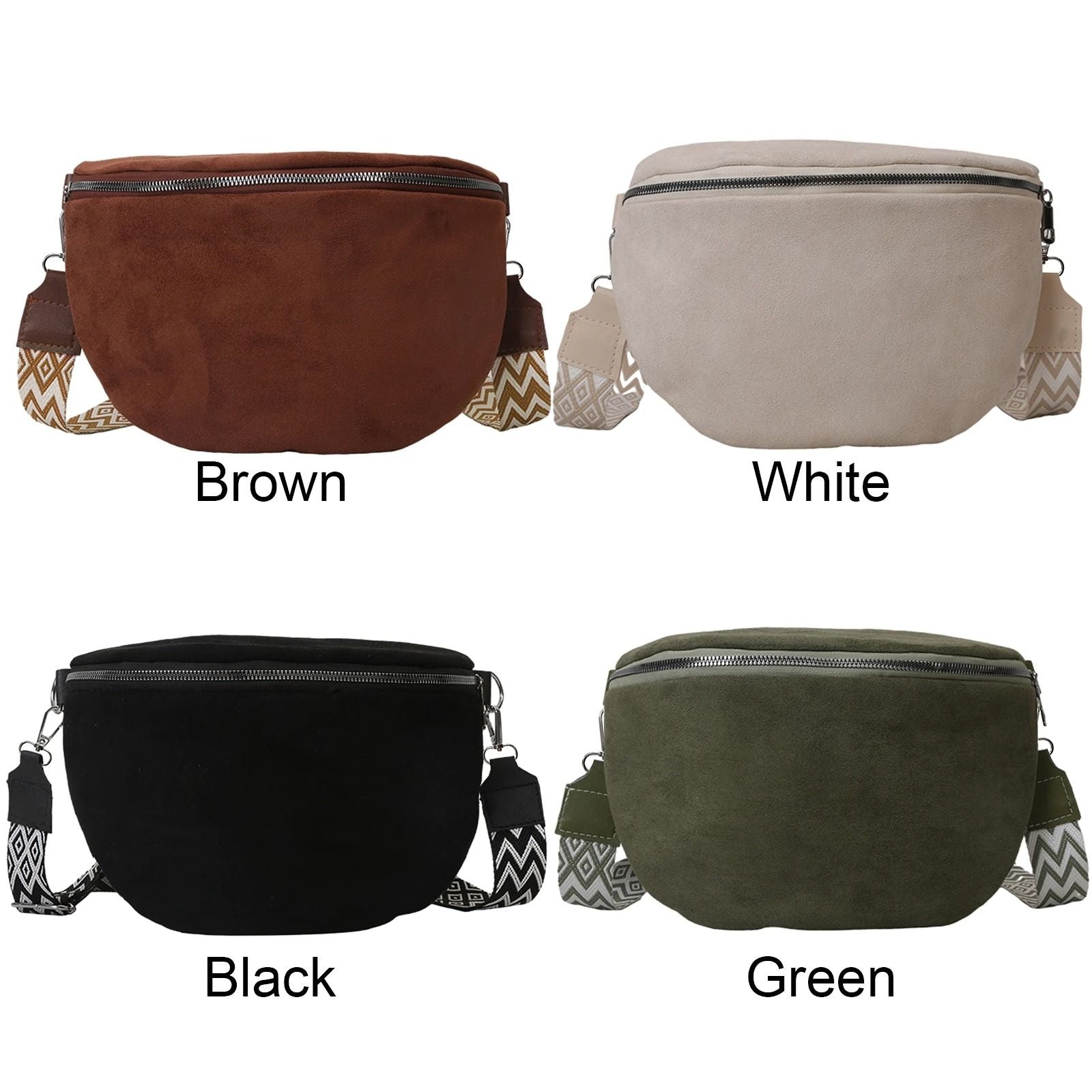 Fashion Suede Women Waist Bag Retro Half Moon Chest Bag With Wide Strap 4
