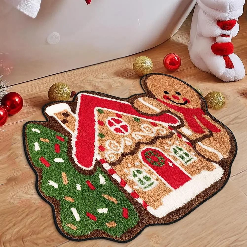 Gingerbread Kitchen Rug Christmas Doormat  NonSlip Imitation Cashmere Floor Mat 1