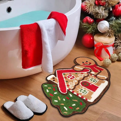 Gingerbread Kitchen Rug Christmas Doormat  NonSlip Imitation Cashmere Floor Mat 3