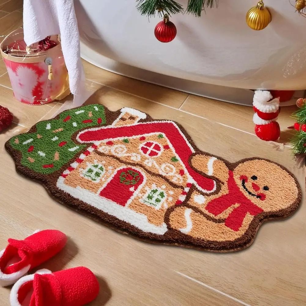 Gingerbread Kitchen Rug Christmas Doormat  NonSlip Imitation Cashmere Floor Mat 4
