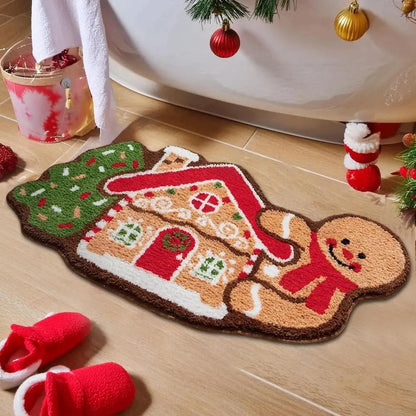 Gingerbread Kitchen Rug Christmas Doormat  NonSlip Imitation Cashmere Floor Mat 4