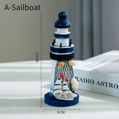 Mediterranean Wooden Lighthouse Ornament 13cm Home Decor 2