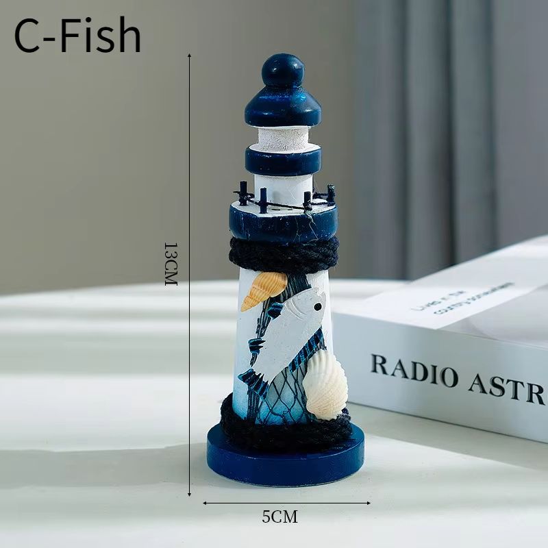 Mediterranean Wooden Lighthouse Ornament 13cm Home Decor 4