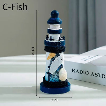 Mediterranean Wooden Lighthouse Ornament 13cm Home Decor 4