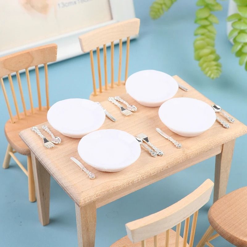 Miniature Plate Knife Fork Spoon Set for 1 12 Dollhouse Kitchen Tableware Decor