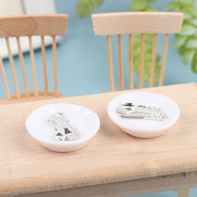 Miniature Plate Knife Fork Spoon Set For 1 12 Dollhouse Kitchen Tableware Decor 4