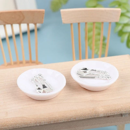 Miniature Plate Knife Fork Spoon Set For 1 12 Dollhouse Kitchen Tableware Decor 4