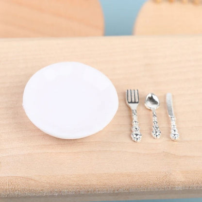 Miniature Plate Knife Fork Spoon Set For 1 12 Dollhouse Kitchen Tableware Decor 5