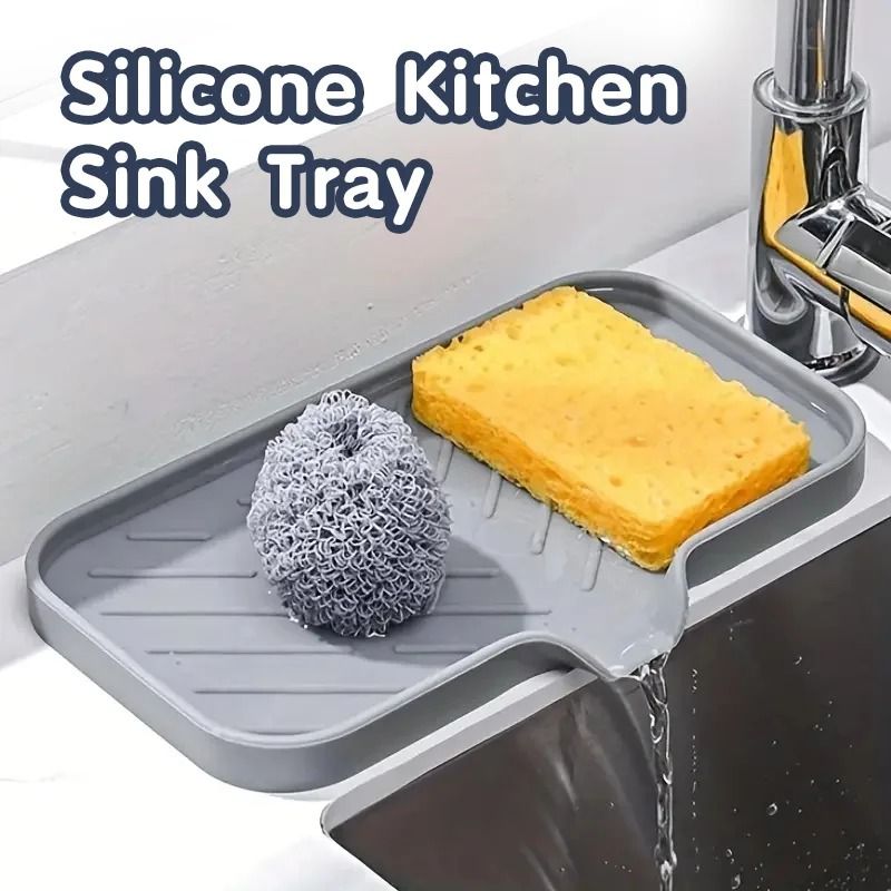 Silicone Faucet Mat Kitchen Sink Tray Soap Dispenser Sponge Drain Pad Countertop Organizer