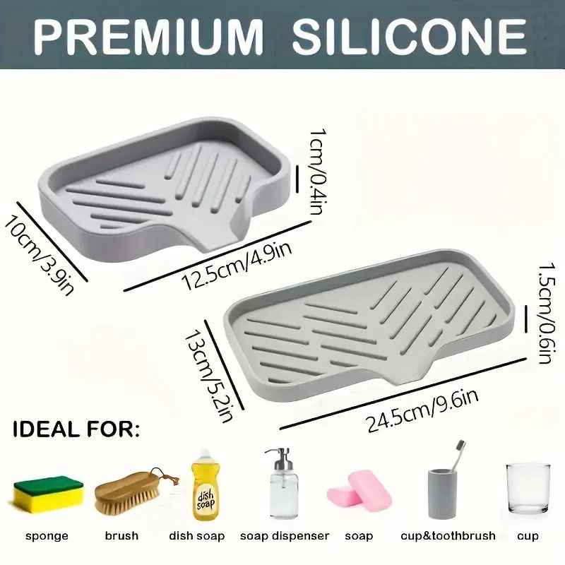 Silicone Faucet Mat Kitchen Sink Tray Soap Dispenser Sponge Drain Pad Countertop Organizer 2