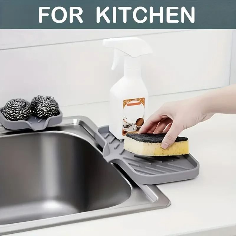 Silicone Faucet Mat Kitchen Sink Tray Soap Dispenser Sponge Drain Pad Countertop Organizer 4