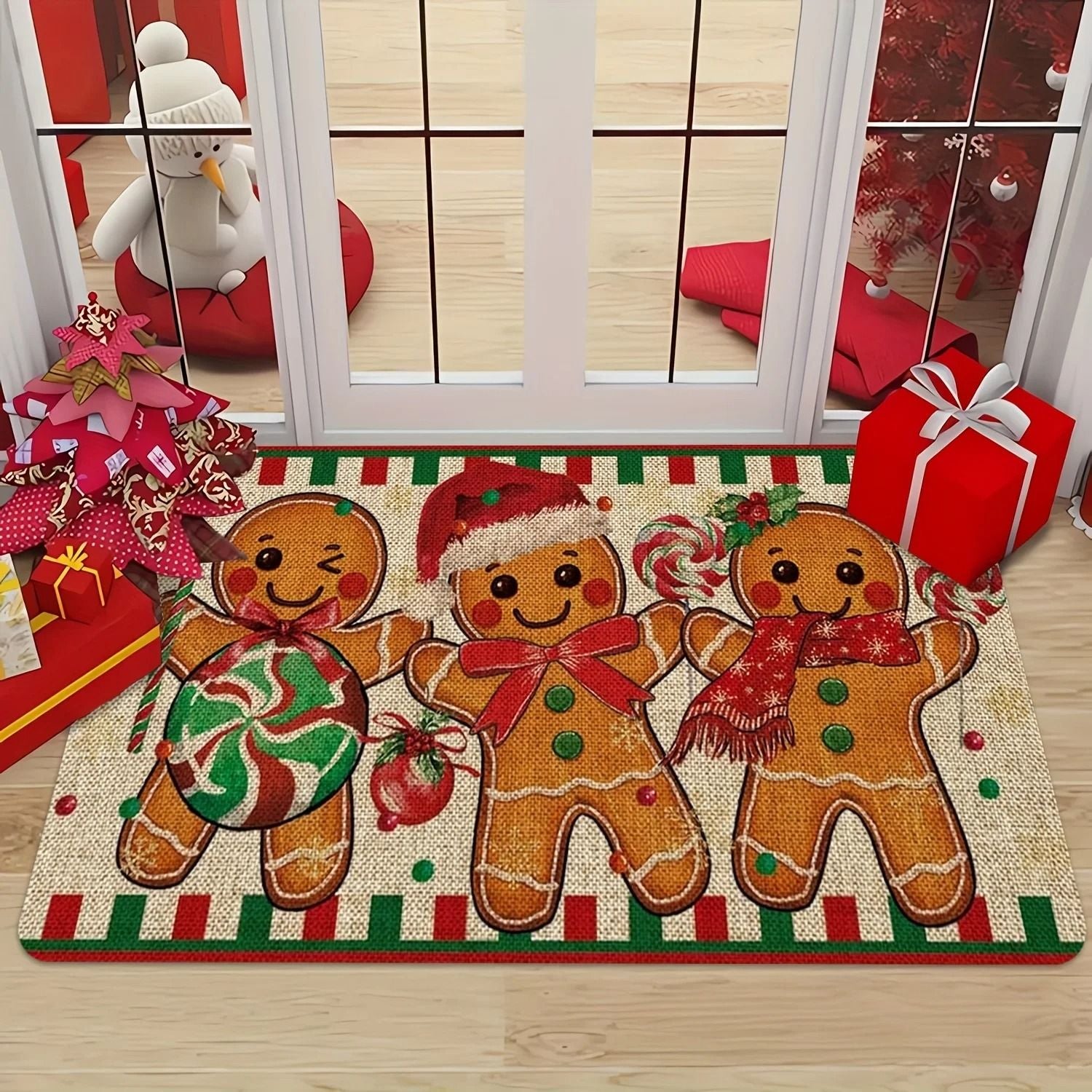 Christmas Carpet Gingerbread Man Doormat Soft Welcome Mat Living Room Rug For Bedroom Outdoor Home  1