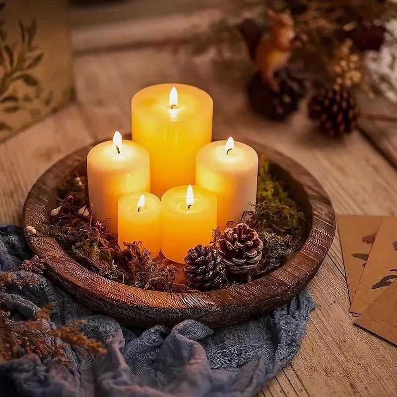 Wood Tray Round Wooden Candle Holder Dessert Plate