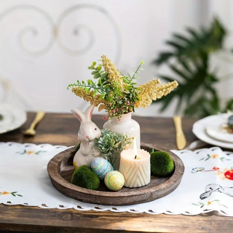 Wood Tray Round Wooden Candle Holder Dessert Plate 1