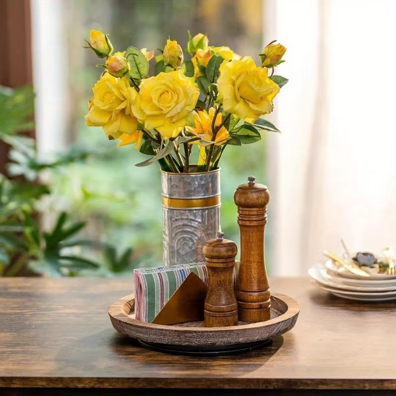 Wood Tray Round Wooden Candle Holder Dessert Plate 3