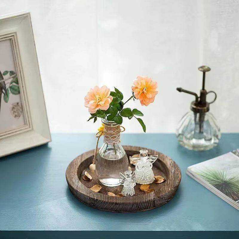 Wood Tray Round Wooden Candle Holder Dessert Plate 4