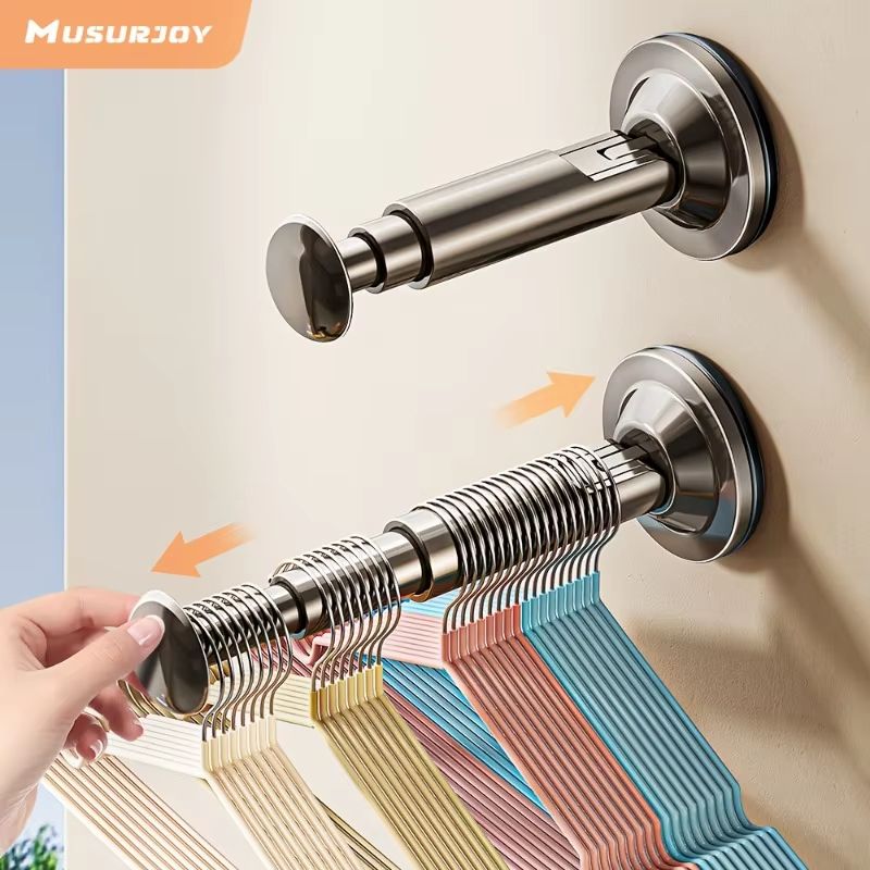 No-Drill Suction Cup Hanger Storage Rack Adjustable Length