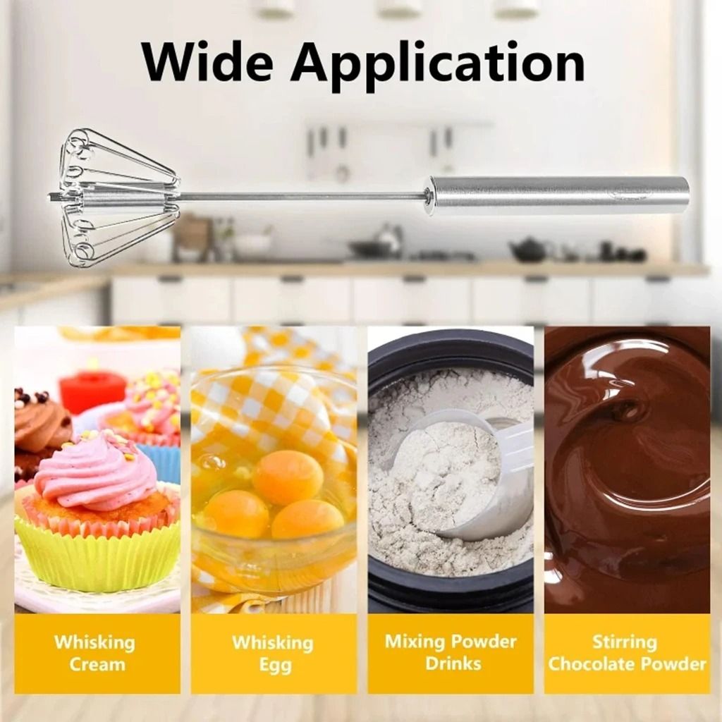 Semi Automatic Mixer Whisk Egg Beater Stainless Steel Manual Hand Mixer 3
