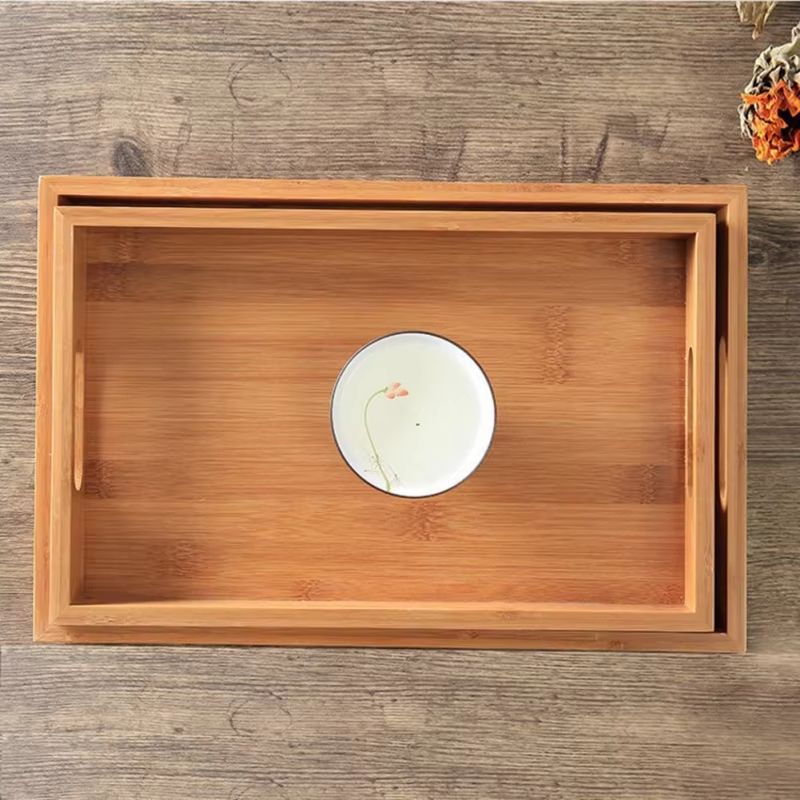 Wide Bamboo Organizer Tray Storage Bin With Handles 4