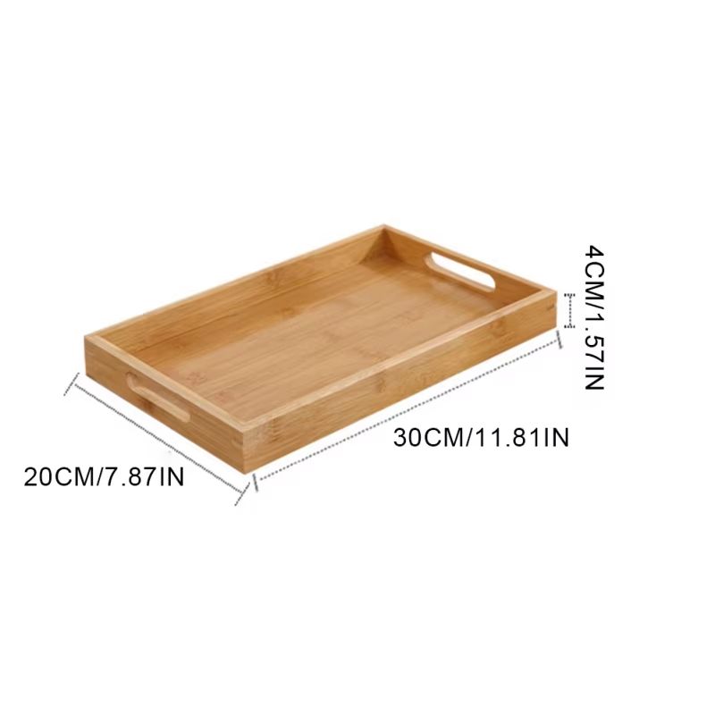 Wide Bamboo Organizer Tray Storage Bin With Handles 7