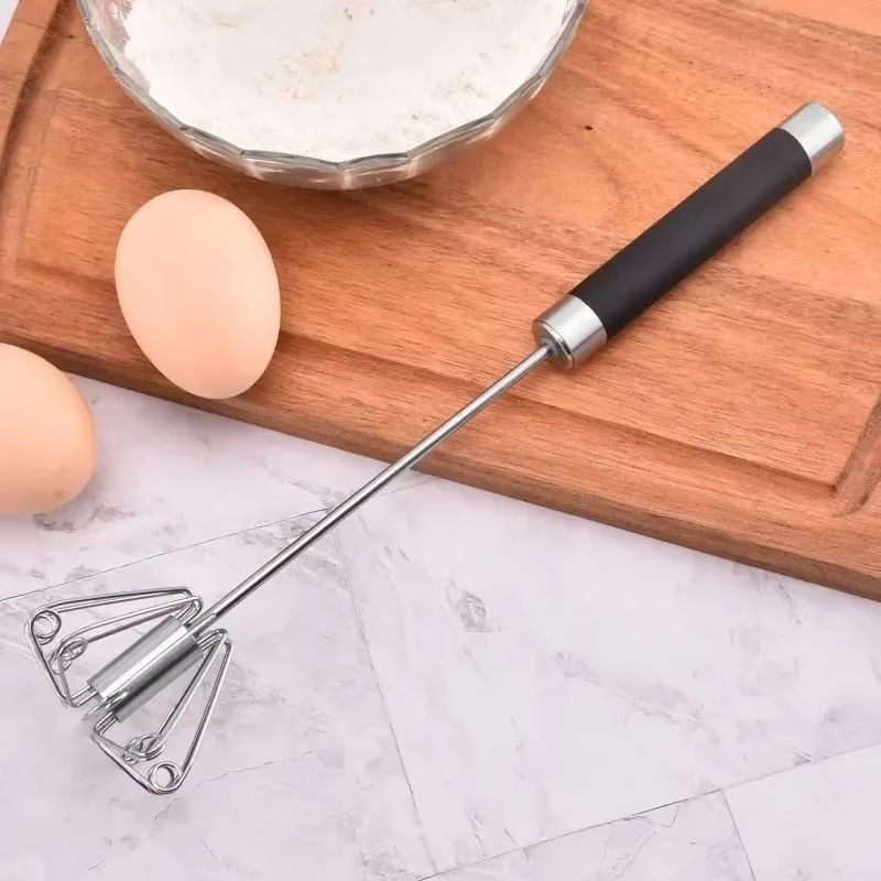 Rubber Handle Semi Automatic Egg Beater Stainless Steel Manual Whisk