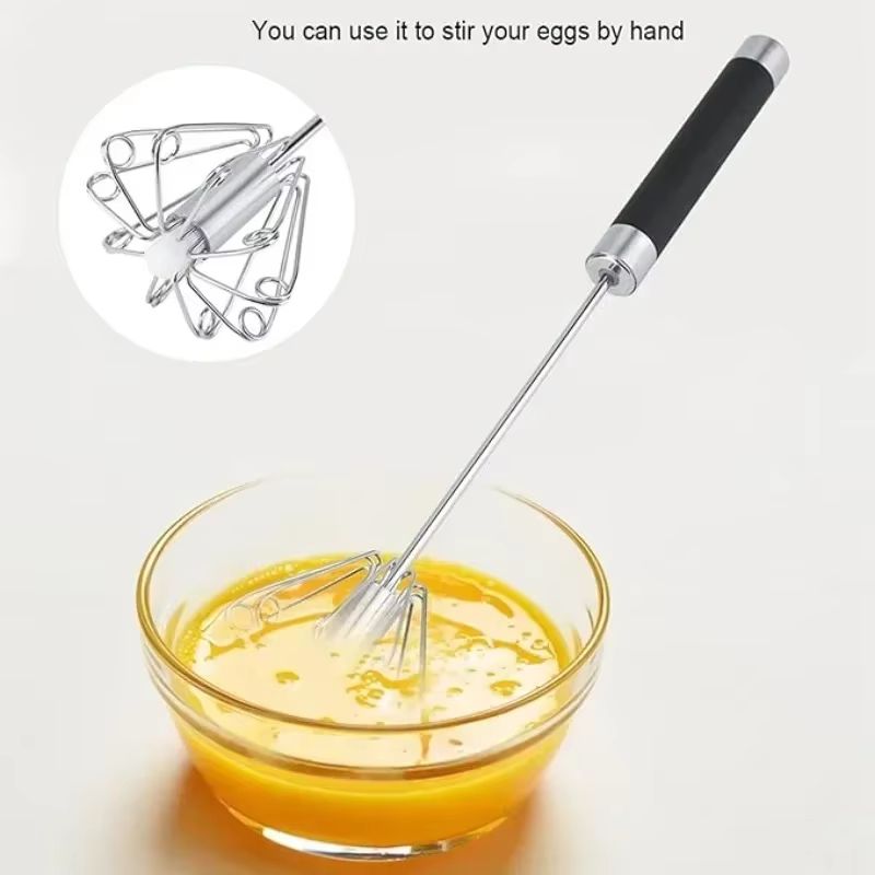 Rubber Handle Semi Automatic Egg Beater Stainless Steel Manual Whisk 4
