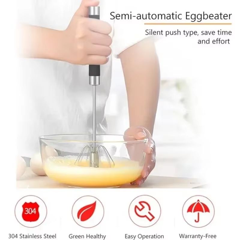 Rubber Handle Semi Automatic Egg Beater Stainless Steel Manual Whisk 5