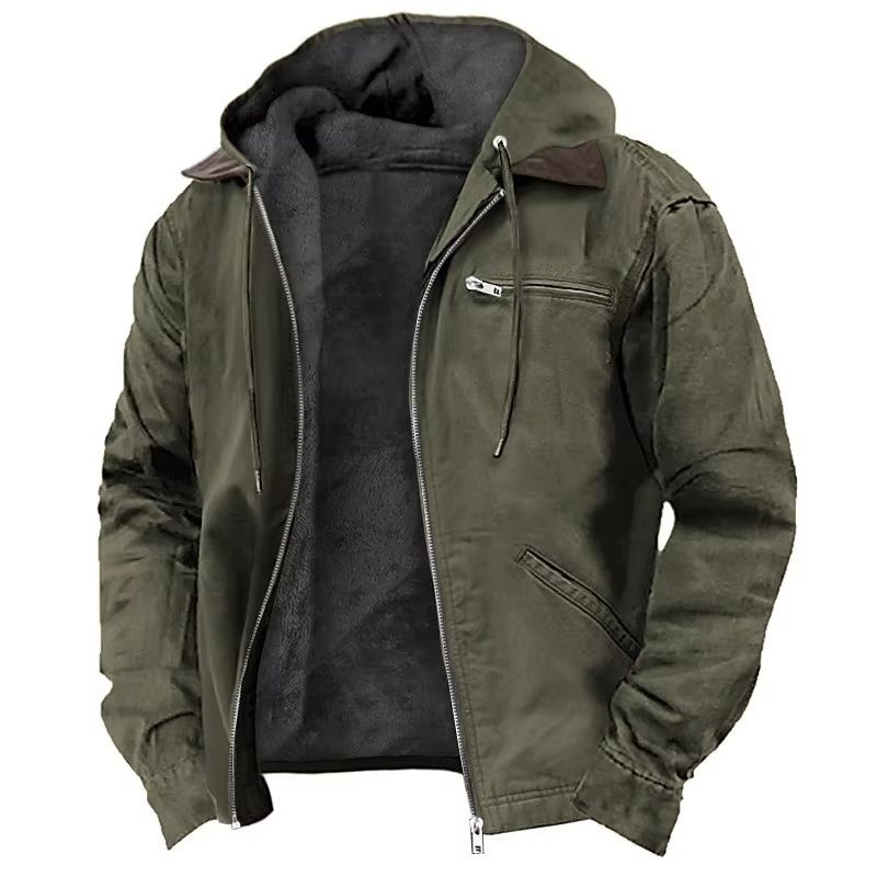 Mens Autumn Winter Fleecelined Zipper Hooded Casual Jacket 3