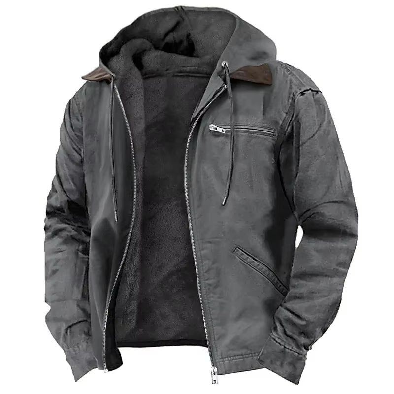 Mens Autumn Winter Fleecelined Zipper Hooded Casual Jacket 4