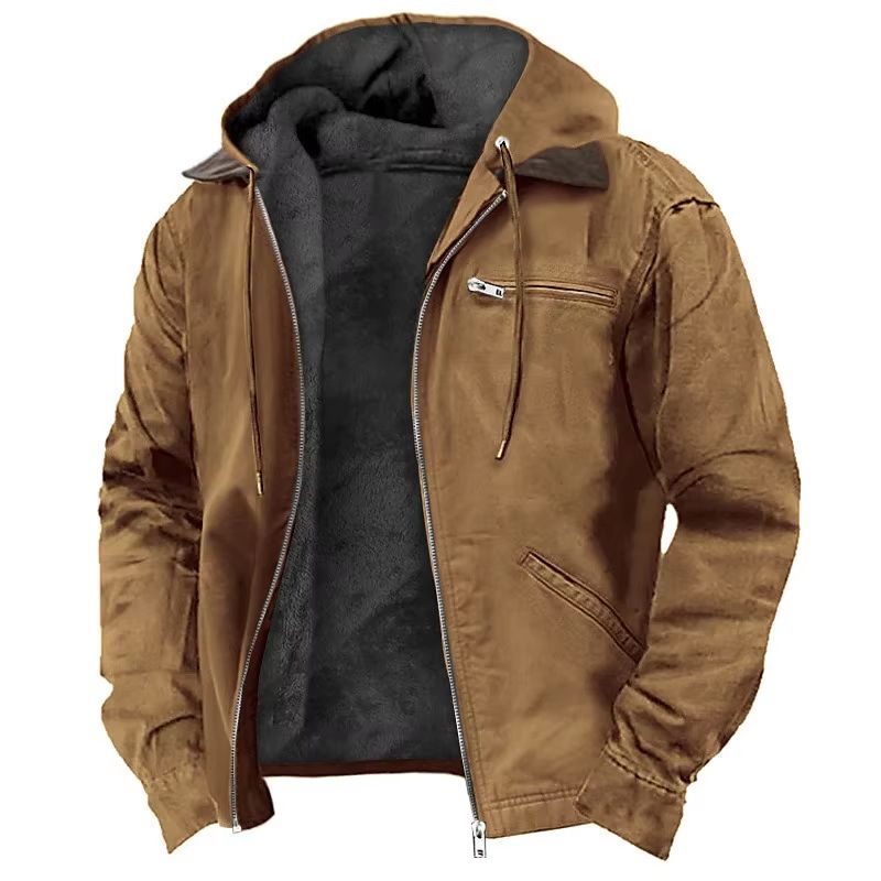 Mens Autumn Winter Fleecelined Zipper Hooded Casual Jacket 7