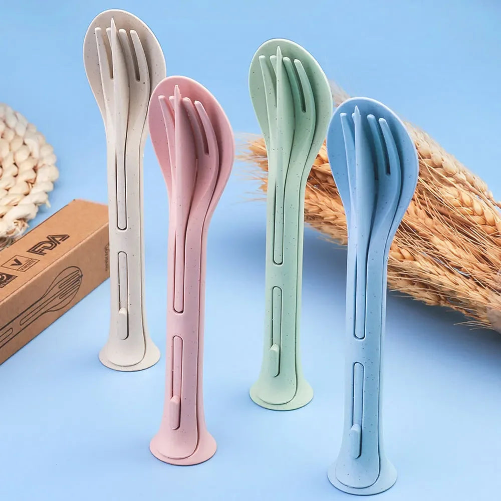 Dinnerware Detachable Cutlery Travel, Portable Tableware Set Wheat Straw Camping Cutlery Set Tableware Picnic Dinnerware