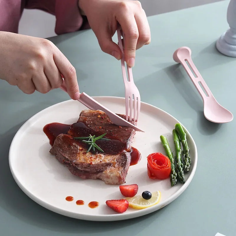 Dinnerware Detachable Cutlery Travel, Portable Tableware Set Wheat Straw Camping Cutlery Set Tableware Picnic Dinnerware