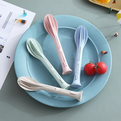 Dinnerware Detachable Cutlery Travel, Portable Tableware Set Wheat Straw Camping Cutlery Set Tableware Picnic Dinnerware
