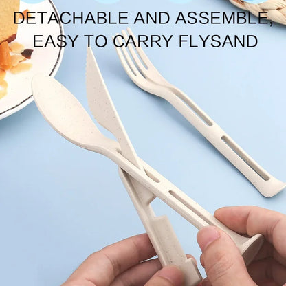 Dinnerware Detachable Cutlery Travel, Portable Tableware Set Wheat Straw Camping Cutlery Set Tableware Picnic Dinnerware