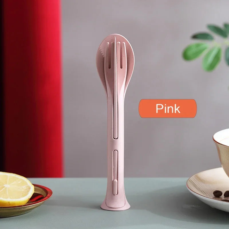 Dinnerware Detachable Cutlery Travel, Portable Tableware Set Wheat Straw Camping Cutlery Set Tableware Picnic Dinnerware