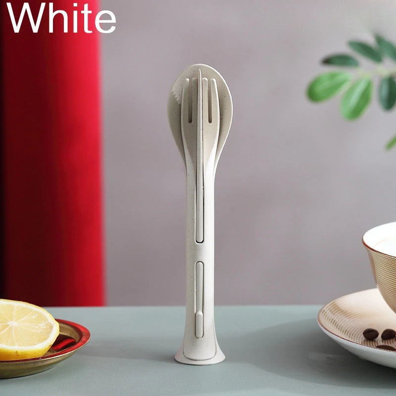 Dinnerware Detachable Cutlery Travel, Portable Tableware Set Wheat Straw Camping Cutlery Set Tableware Picnic Dinnerware