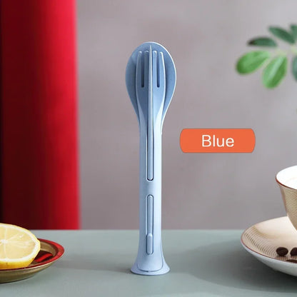 Dinnerware Detachable Cutlery Travel, Portable Tableware Set Wheat Straw Camping Cutlery Set Tableware Picnic Dinnerware