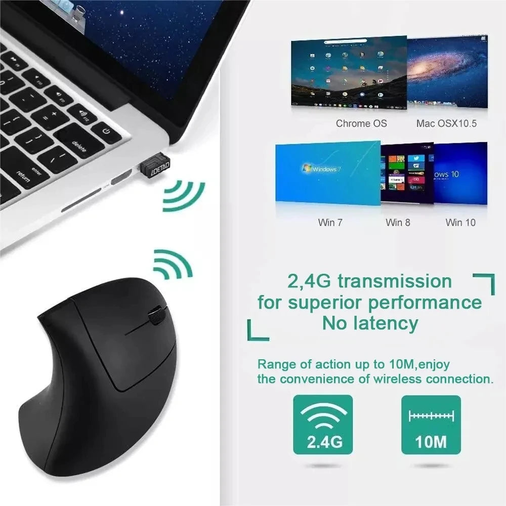Vertical Ergonomic Wireless Mouse Optical Mice For Laptop PC Computer Desktop 4
