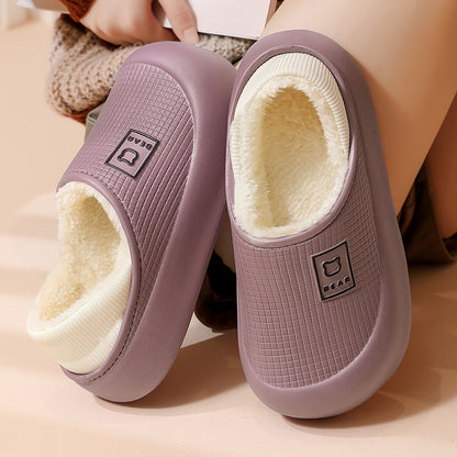 New Style Heeled Indoor Home Thick Sole Womens Slippers Winter NonSlip Fleece Lined Warm Slippers 7